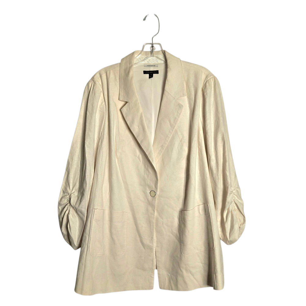 Preppy Casual Linen Blend Blazer 16 White Scrunch Sleeve Chic Lane Bryant Bryant
